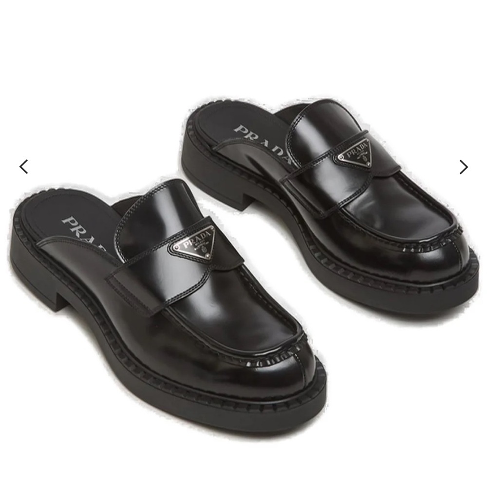 Prada Leather Chunky Heel Mules